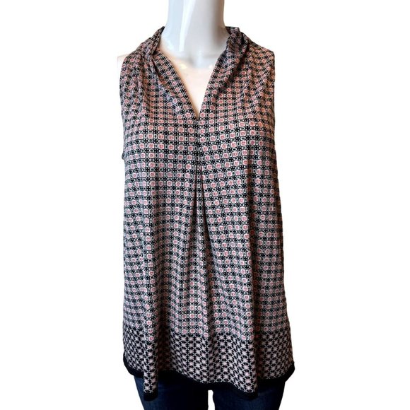 Max Studio Women Medallion Printed V Neck Top Blouse 9701W76 Black Pink Size M - Picture 1 of 7